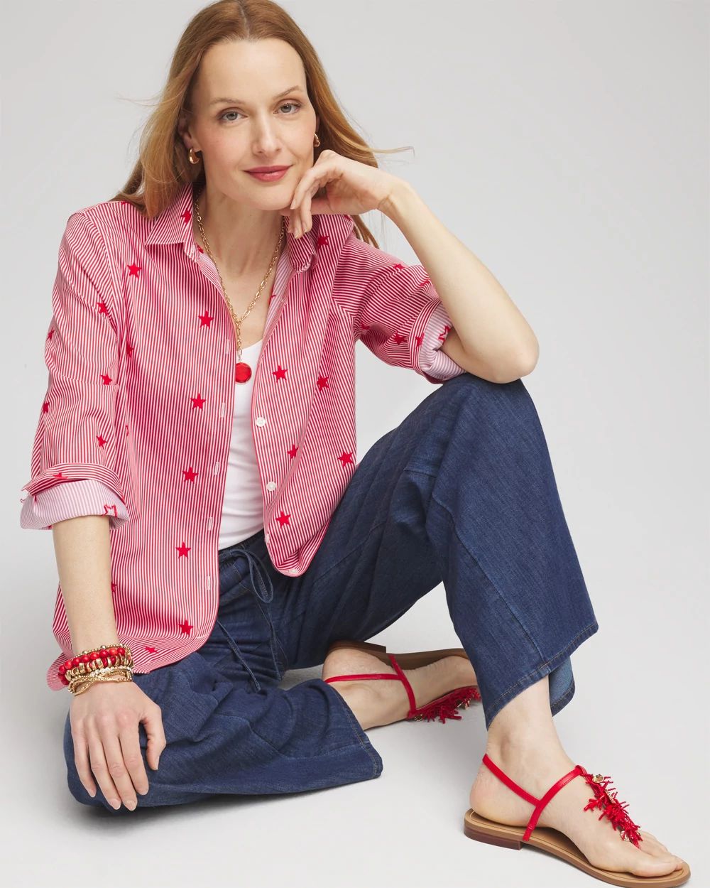 No Iron™ Stars & Stripes Sateen Shirt | Chico's